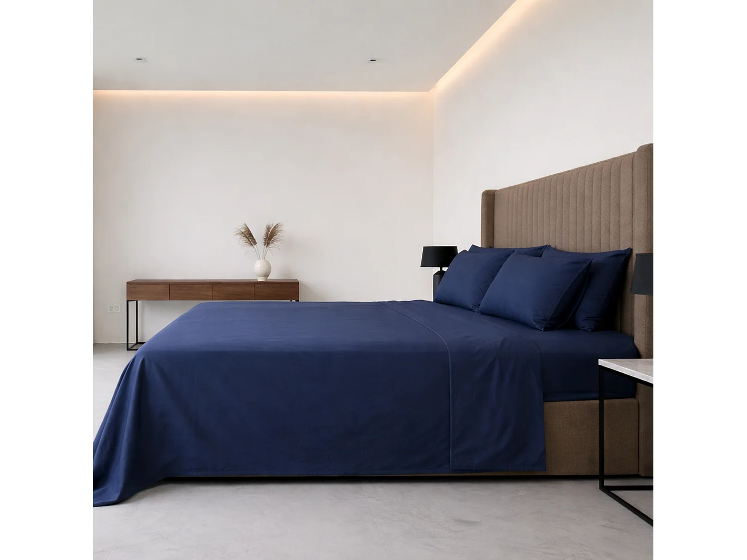 Ensemble Complet Lit Double Sarisa, en Polycoton, bleu, Lavable en Machine