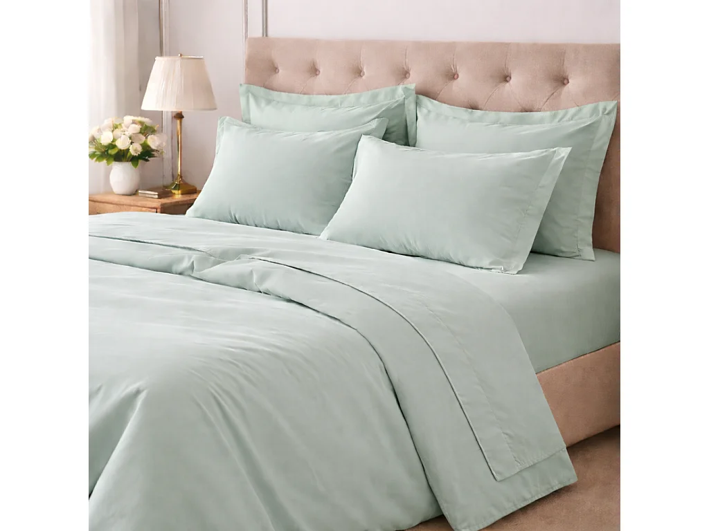 Set Completo Letto Matrimoniale Rova, in Cotone, Verde Menta, Lavabile in Lavatrice, Asciugatrice