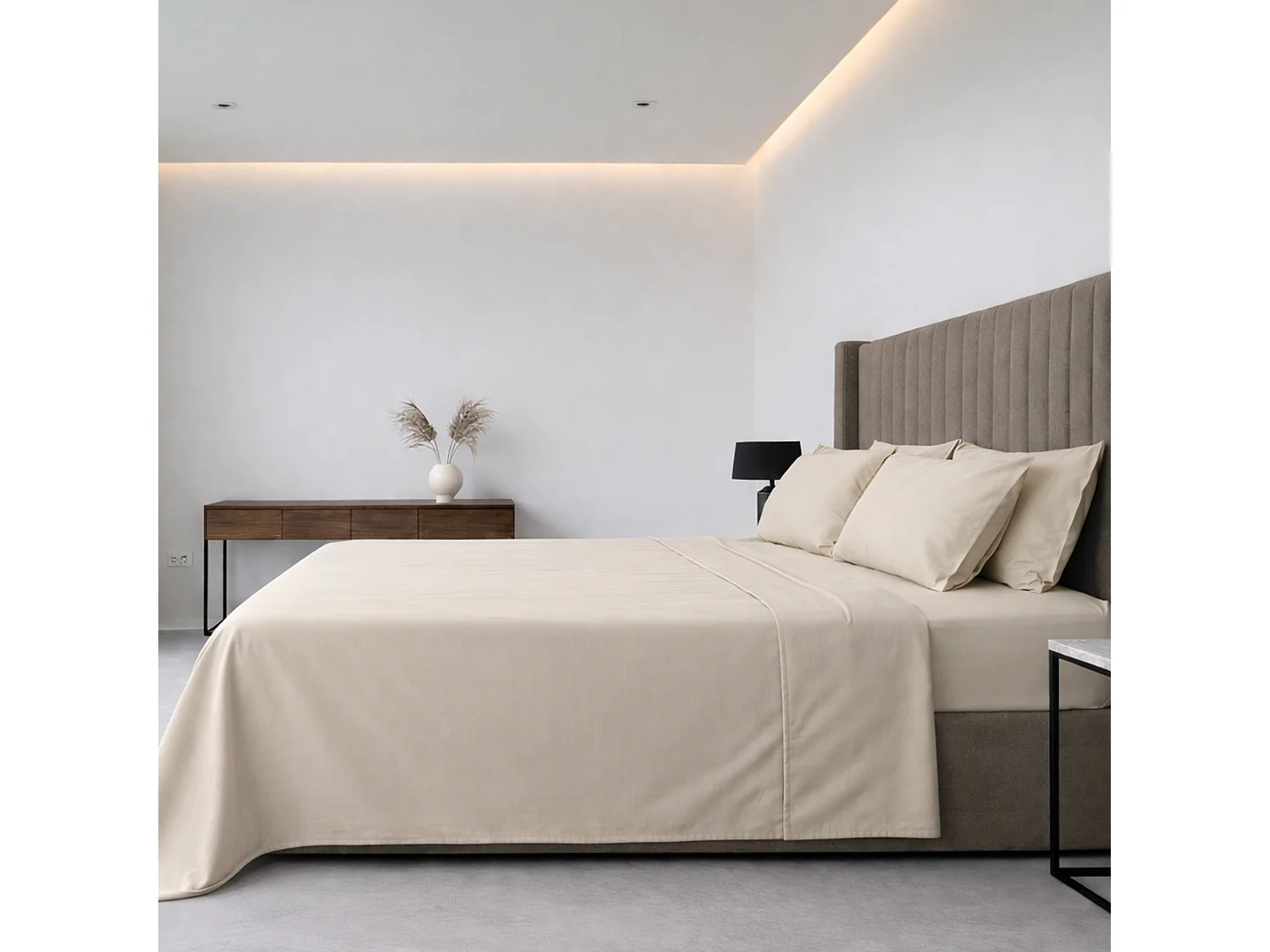 Set Completo Letto Piazza e Mezza Sarenina, in Policotone, Bianco Ecrù, Lavabile in Lavatrice
