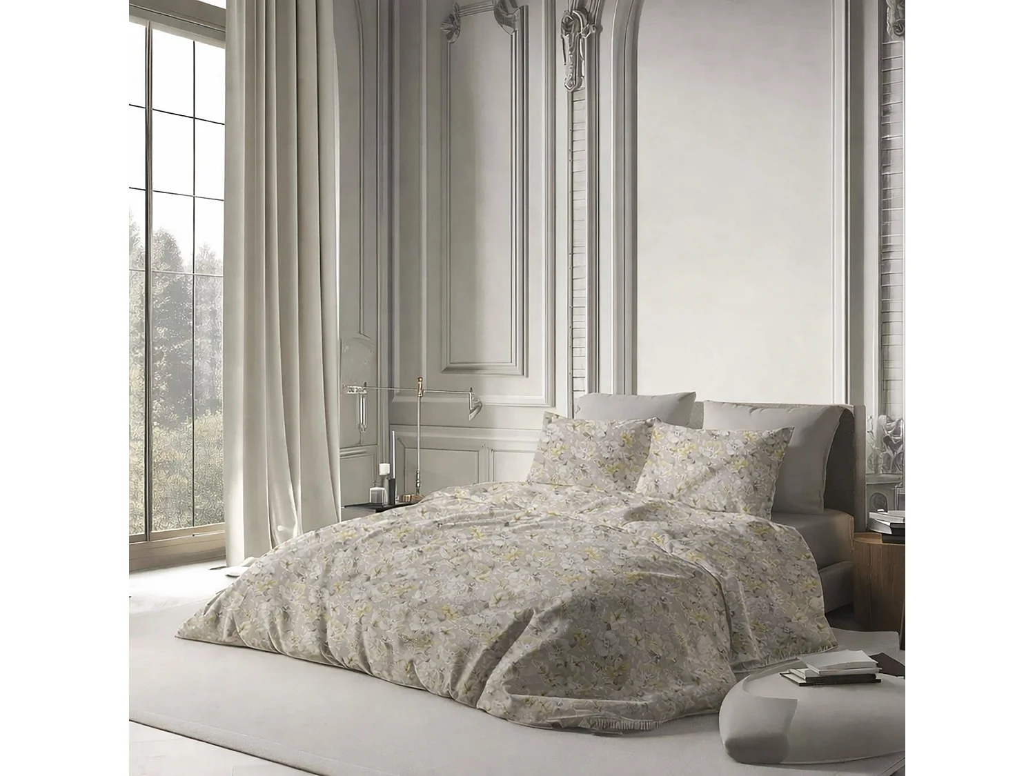 Ensemble Complet Lit Double Rosima, en Percale, Blanc Crème, Lavable en Machine, Sèche-linge