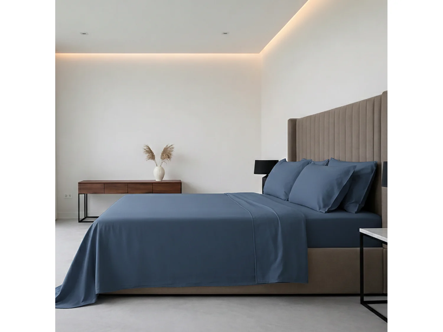 Ensemble Complet Lit Simple Sapatalo, en Polycoton, Bleu Océan, Lavable en Machine