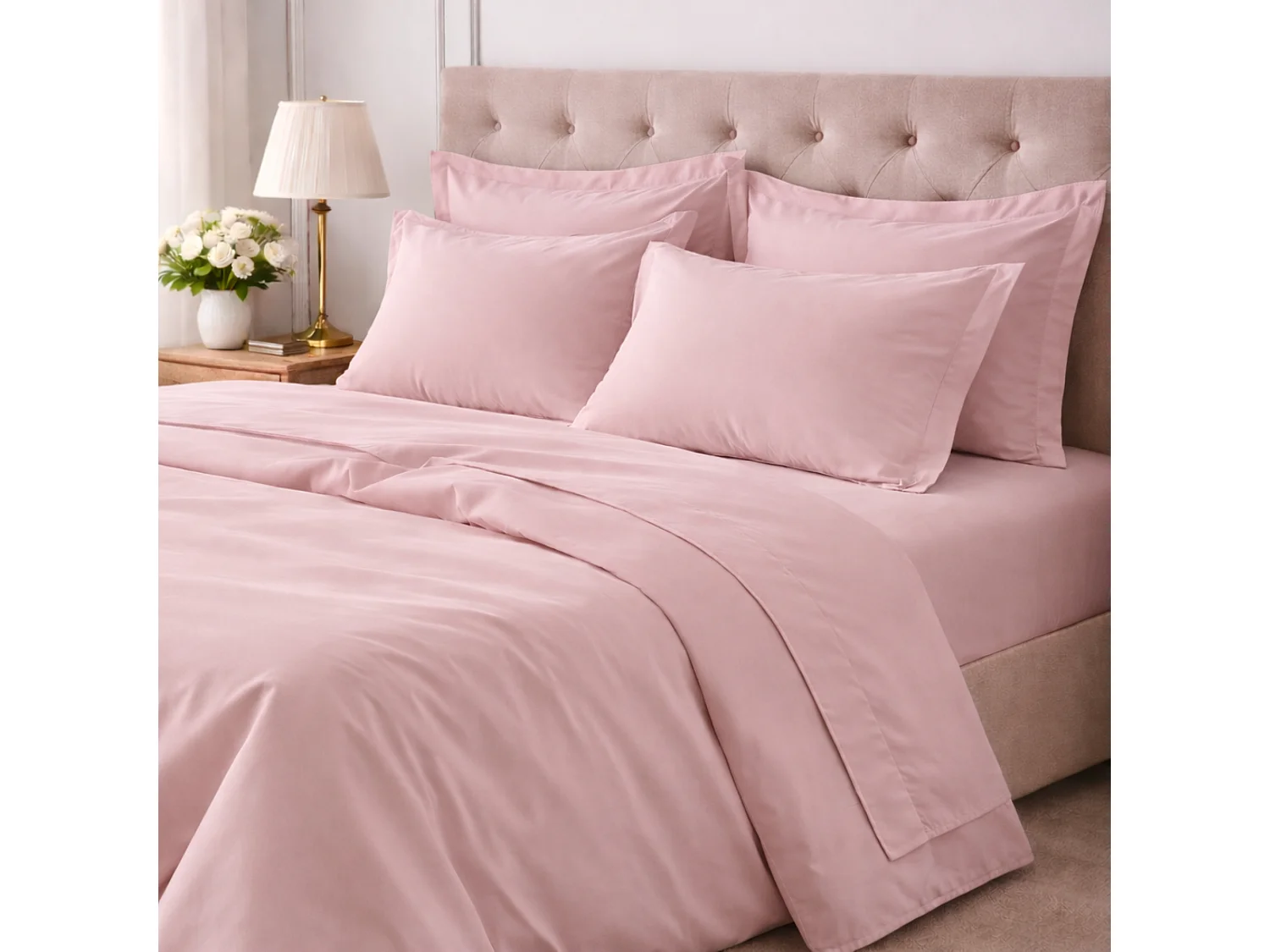 Ensemble Complet de Lit Double Rova, en Coton, Rose, Lavable en Machine, Sèche-linge