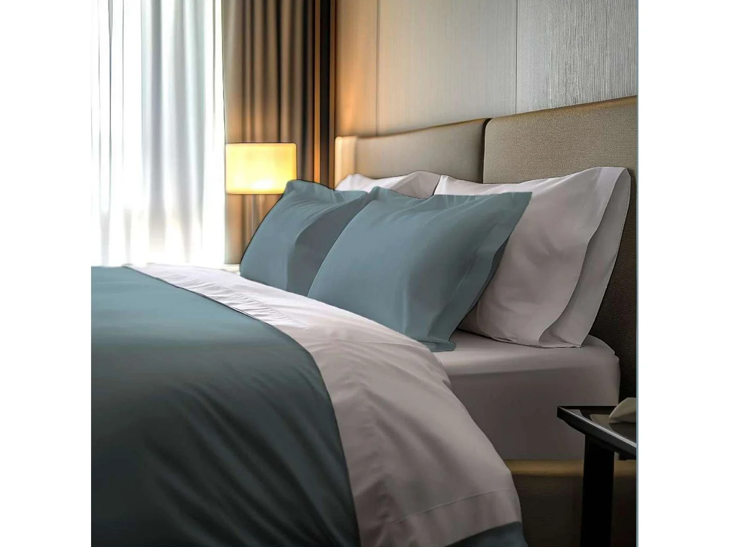 Set Completo Letto Matrimoniale Rositene, in Percalle, Grigio Petrolio, Lavabile in Lavatrice, Asciugatrice