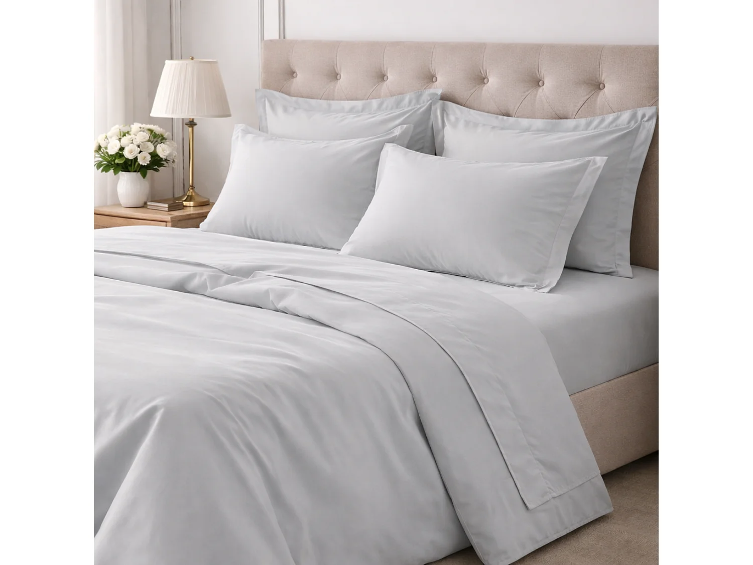 Set Completo Letto Matrimoniale Rova, in Cotone, Grigio, Lavabile in Lavatrice, Asciugatrice