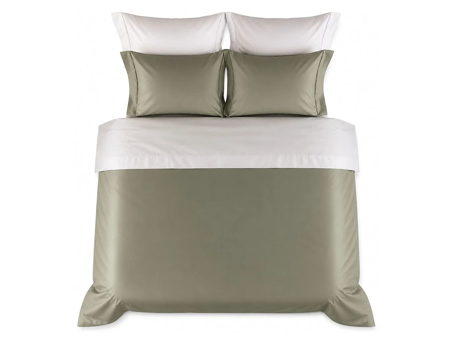 Set Completo Letto Singolo Rosinone, in Percalle, Verde, Lavabile in Lavatrice, Colore Struttura Bianco