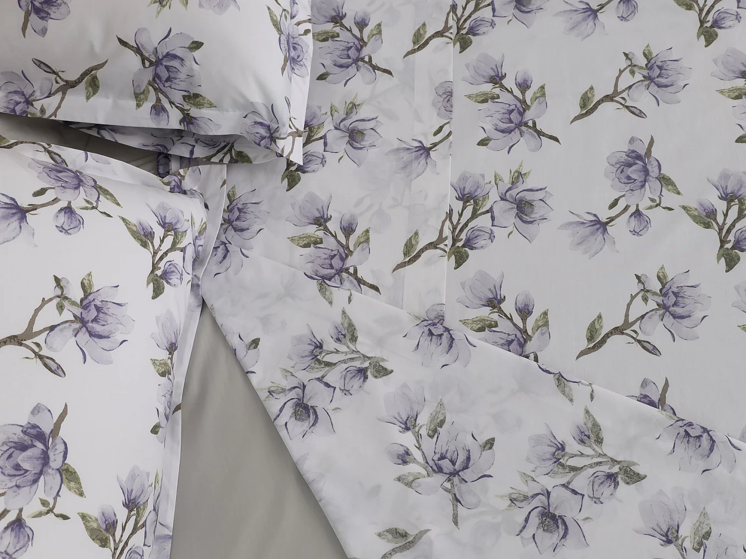Set Completo Letto Matrimoniale Saliro, in Percalle, Viola Lavanda, Lavabile in Lavatrice, Asciugatrice