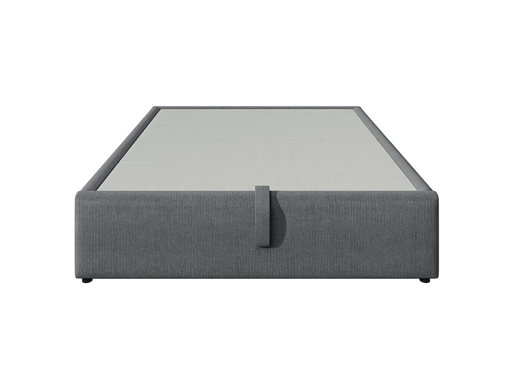 Lit double rembourré 140x200 cm avec rangement hydraulique, ports USB-C, sommier bois massif plein, sans tête de lit, coton gris
