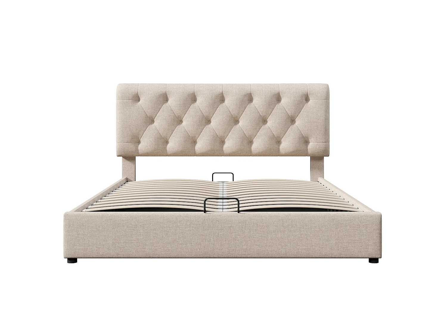 Lit 160x200 cm, Tête de Lit Réglable en Hauteur, Rangement Hydraulique, Lin Naturel, Sommier à Lattes Métal Inclus,Sans Matelas,Rose