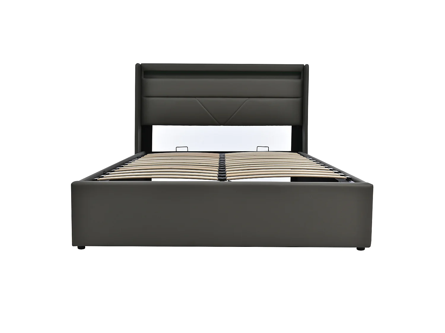 Lit Coffre Hydraulique LED 140x200cm, Cadre Rembourré PU , Télécommande Couleurs Réglables, Tissu Oxford Anti-Poussière, Blanc