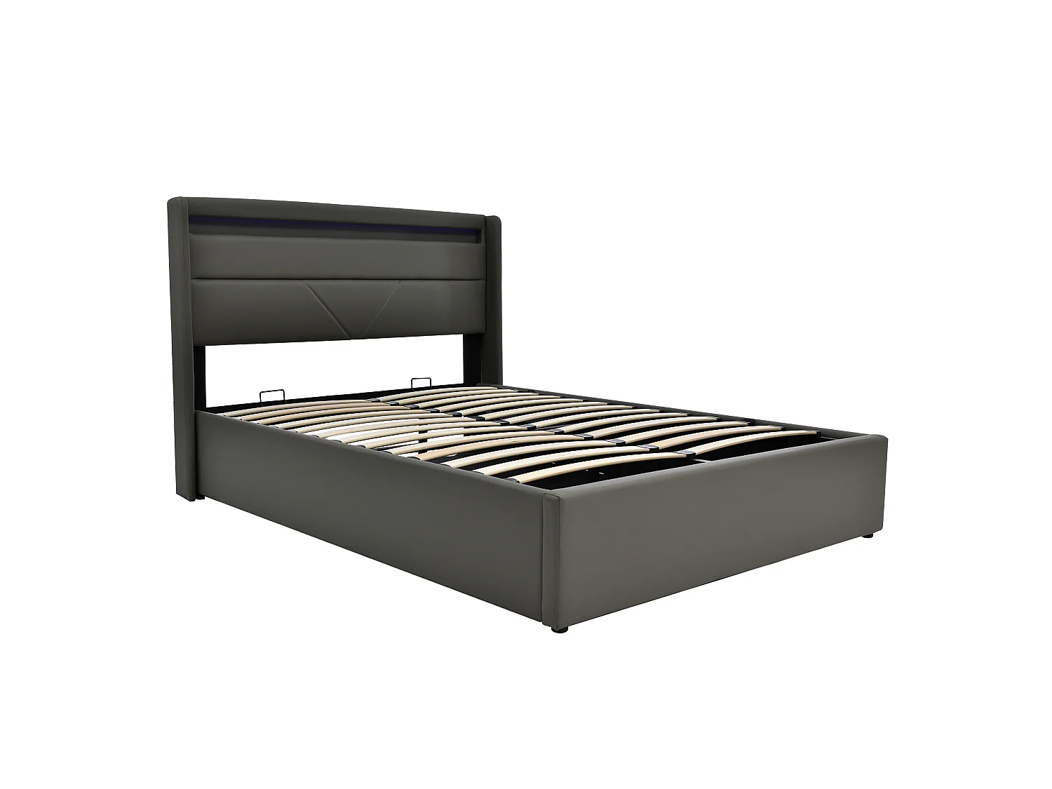 Lit Coffre Hydraulique LED 140x200cm, Cadre Rembourré PU , Télécommande Couleurs Réglables, Tissu Oxford Anti-Poussière, Blanc