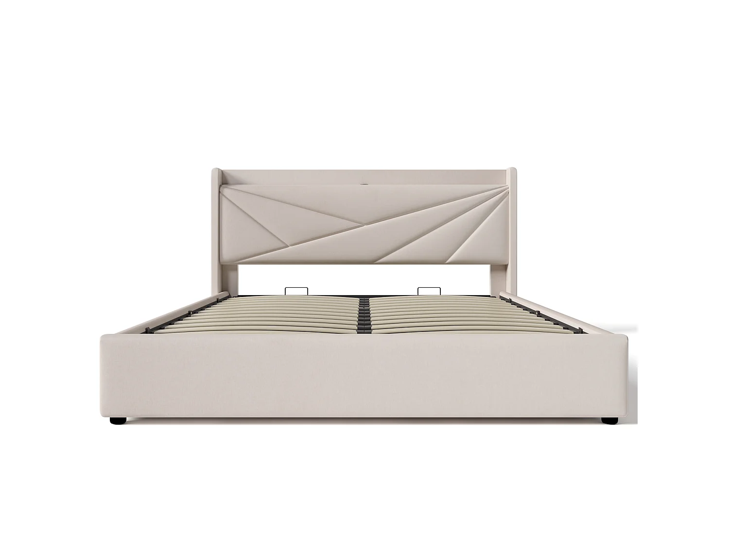 Lit Rembourré 160x200 Lin, Tête Géométrique Twill Moderne, USB Type C Intégré, Coffre Rangement Grand Volume, Structure Fer 300kg
