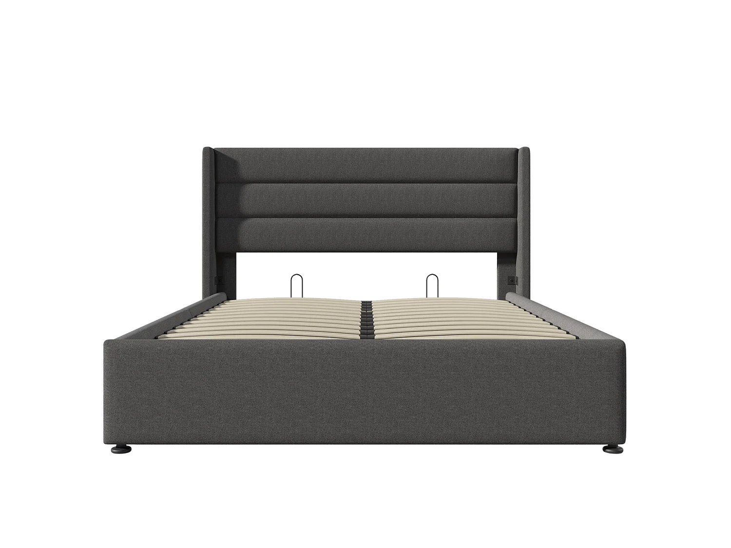 Lit Coffre Hydraulique 160x200 Lin Gris, Tête Design Unique 3 Panneaux Coutures, Sangle Tissu Levage Facile, Rangement Grand Volume
