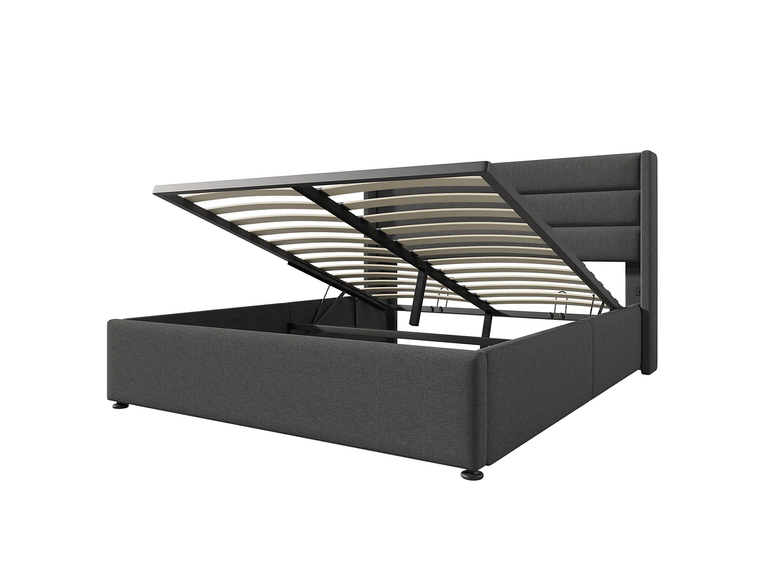 Lit Coffre Hydraulique 160x200 Lin Gris, Tête Design Unique 3 Panneaux Coutures, Sangle Tissu Levage Facile, Rangement Grand Volume