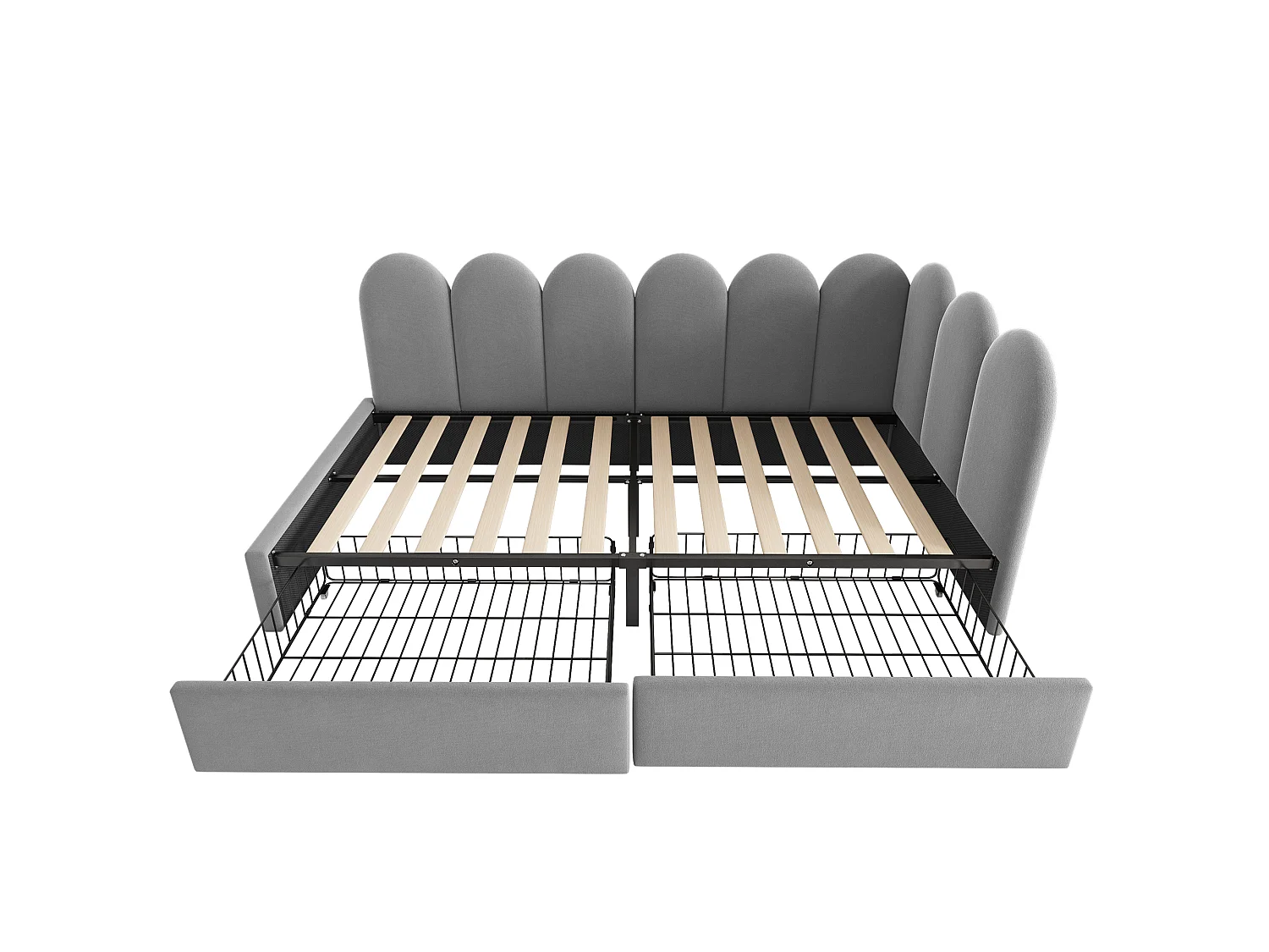 Lit Simple 90x200 Gris, Velours, 2 Tiroirs, Lattes Incluses, L-Fixe, Matelas Non Inclus