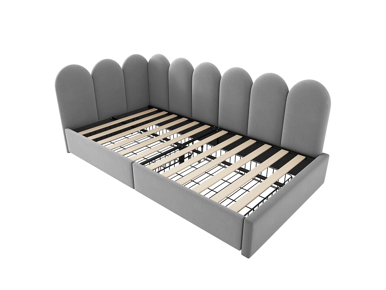 Lit Simple 90x200 Gris, Velours, 2 Tiroirs, Lattes Incluses, L-Fixe, Matelas Non Inclus