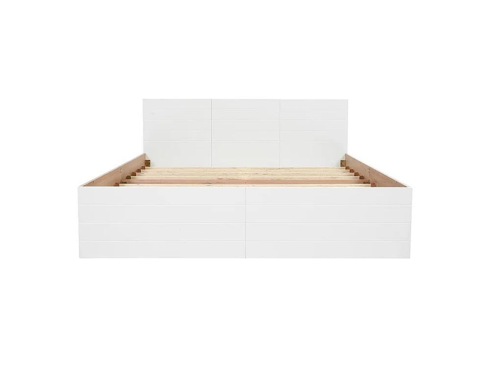 Lit Double 160x200 cm, Bois Chêne, 2 Tiroirs, Rangement Sous Lit, Lattes Inclus, Moderne, Sans Matelas, Blanc