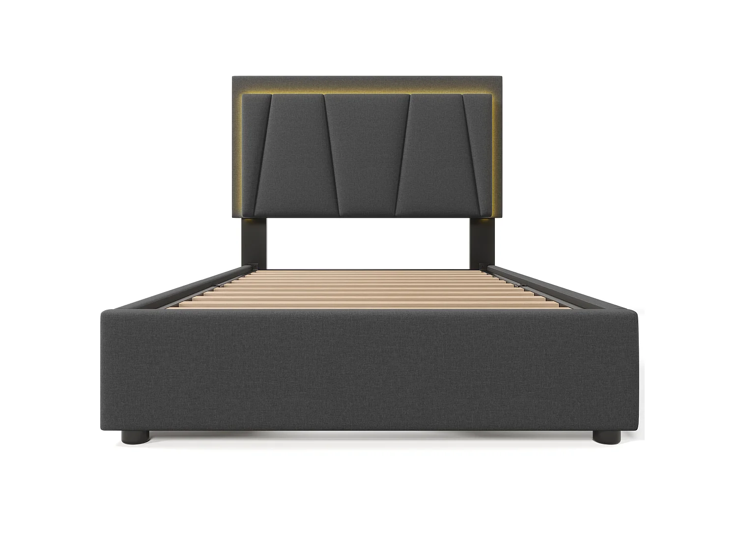 Lit simple 90x200,gris,sans matelas,LED télécommande,2 tiroirs,tête réglable,sommier bois,style géo,300 livres