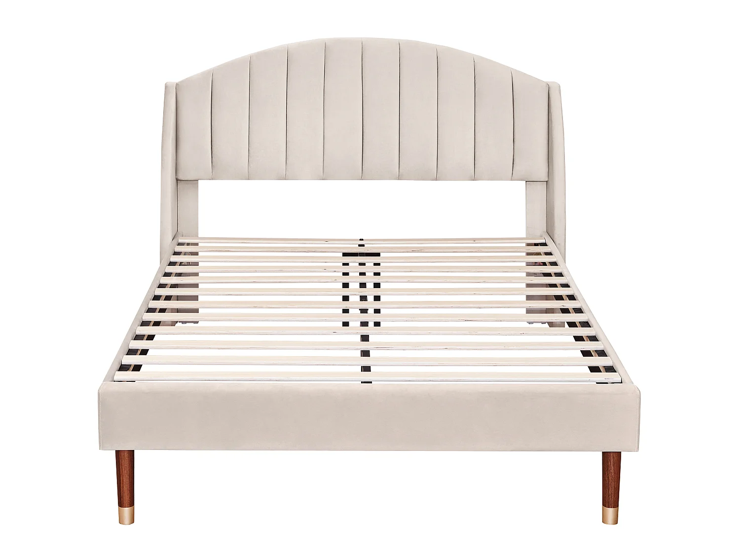 Lit rembourré 140x190, tête de lit haute, sommier à lattes bois, montage facile, pieds 20cm, design moderne, velours beige