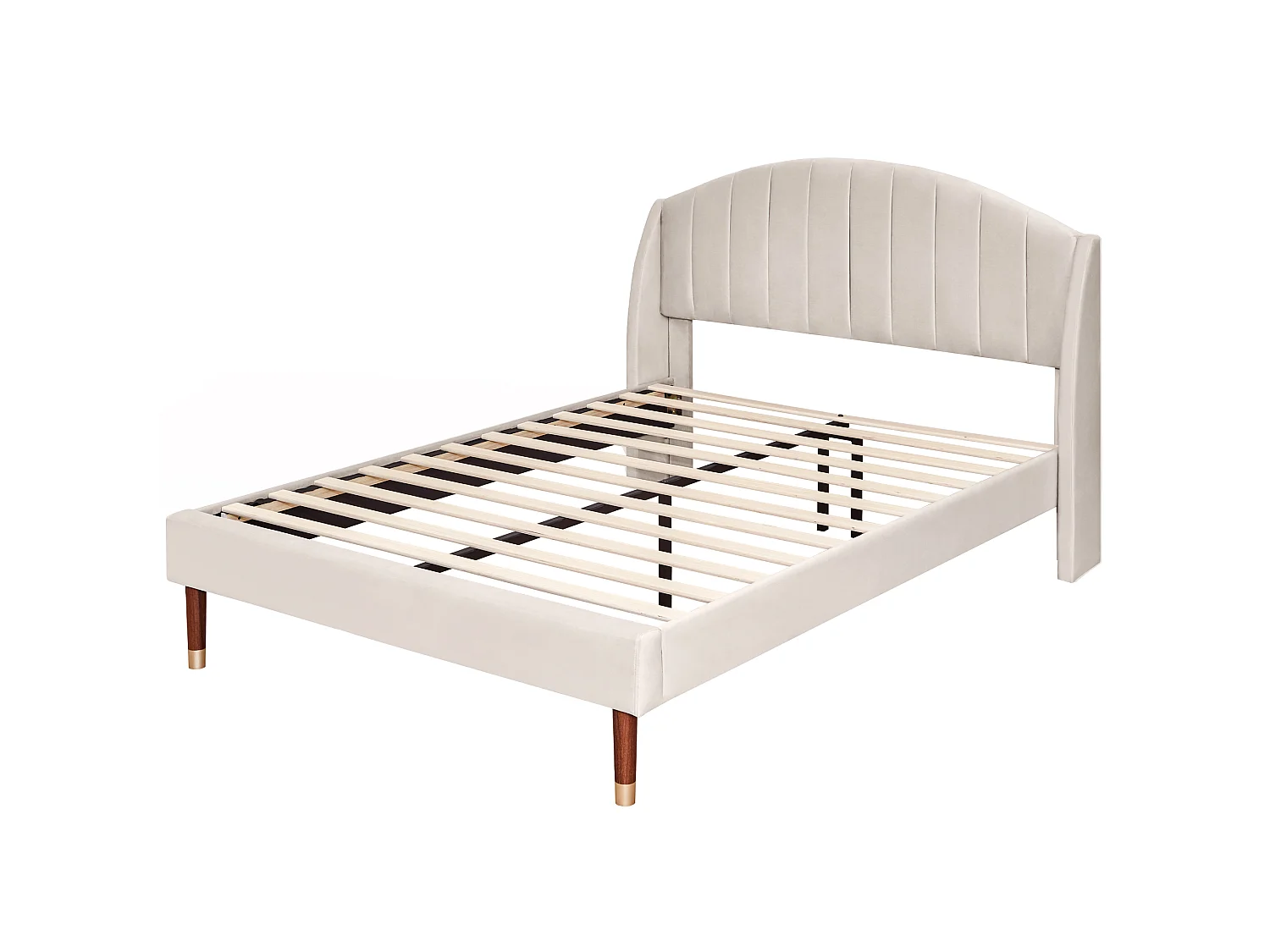 Lit rembourré 140x190, tête de lit haute, sommier à lattes bois, montage facile, pieds 20cm, design moderne, velours beige
