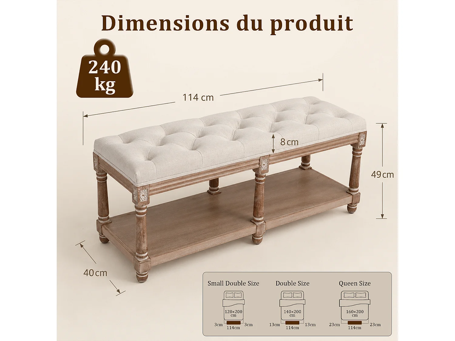 HomeMiYN 2-Sitzer Sitzbank mit Stauraum und Kissen, Bettbank mit Aufbewahrung, Schuhbank für Flur, Schlafzimmer und Wohnzimmer