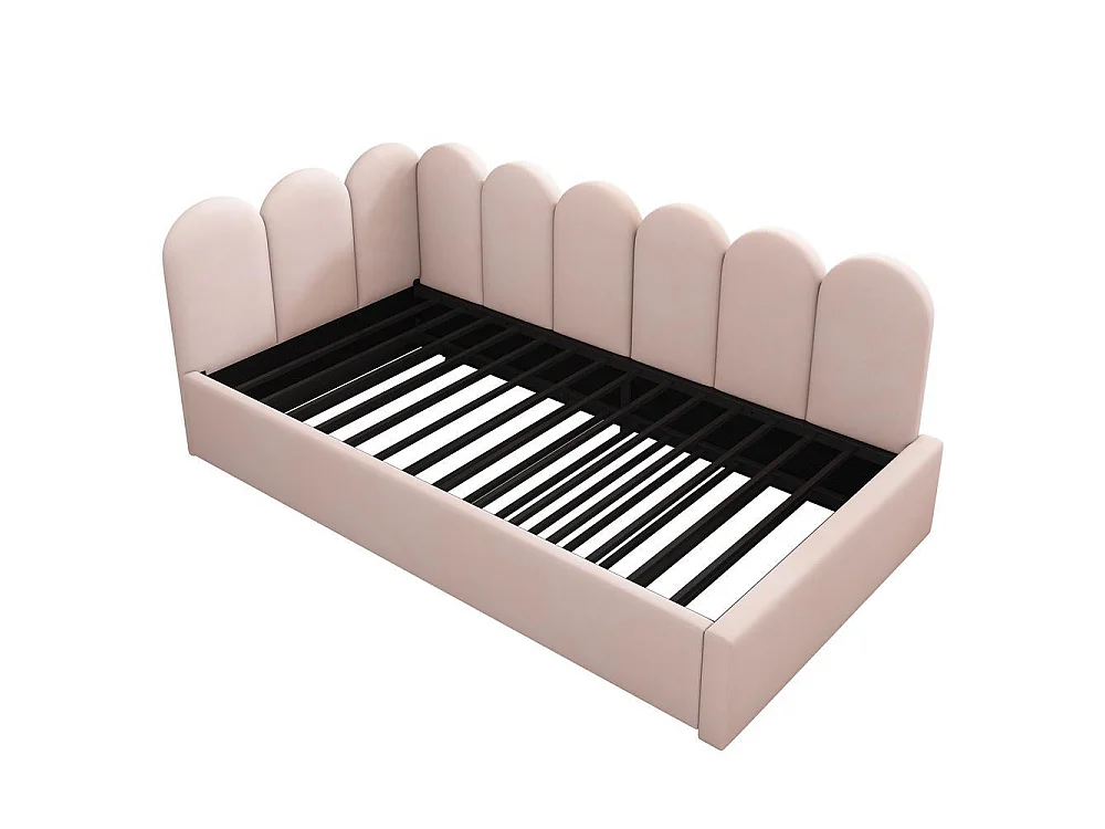 Lit Banquette 90x200cm avec Lit Gigogne 90x190cm, Design Grille Enfantin, Sommier à Lattes Inclus, Velours, 2 Couchages, Rose