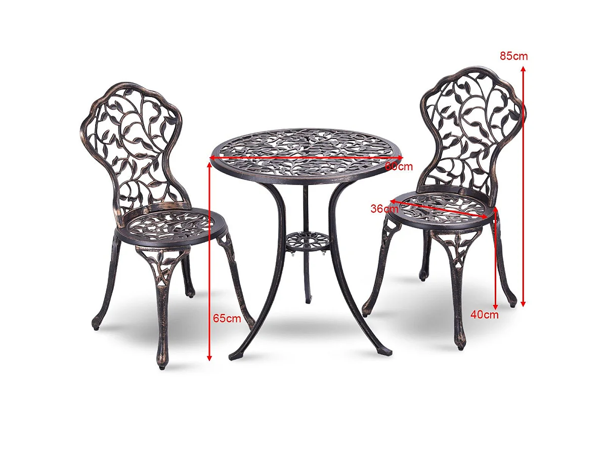 Ensemble bistro - 3 pièces aluminium noir antique - modèle balcon