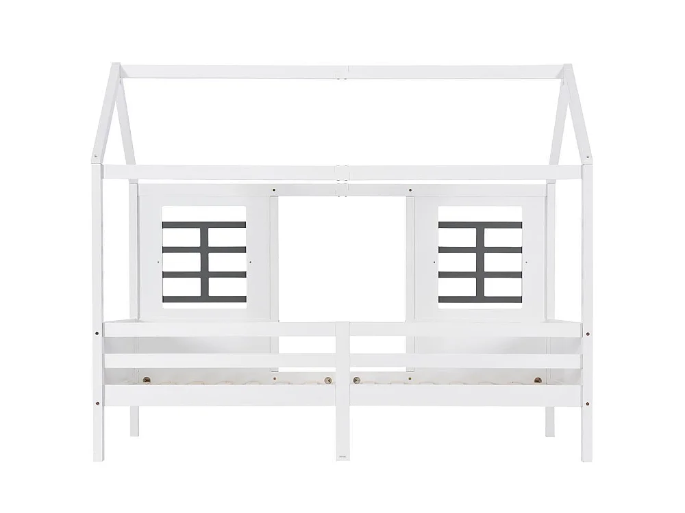 Lit maison enfant 90x200 cm, 2 fenêtres, 2 tiroirs, cadre pin MDF, robuste et sécurisé, idéal pour chambre, blanc