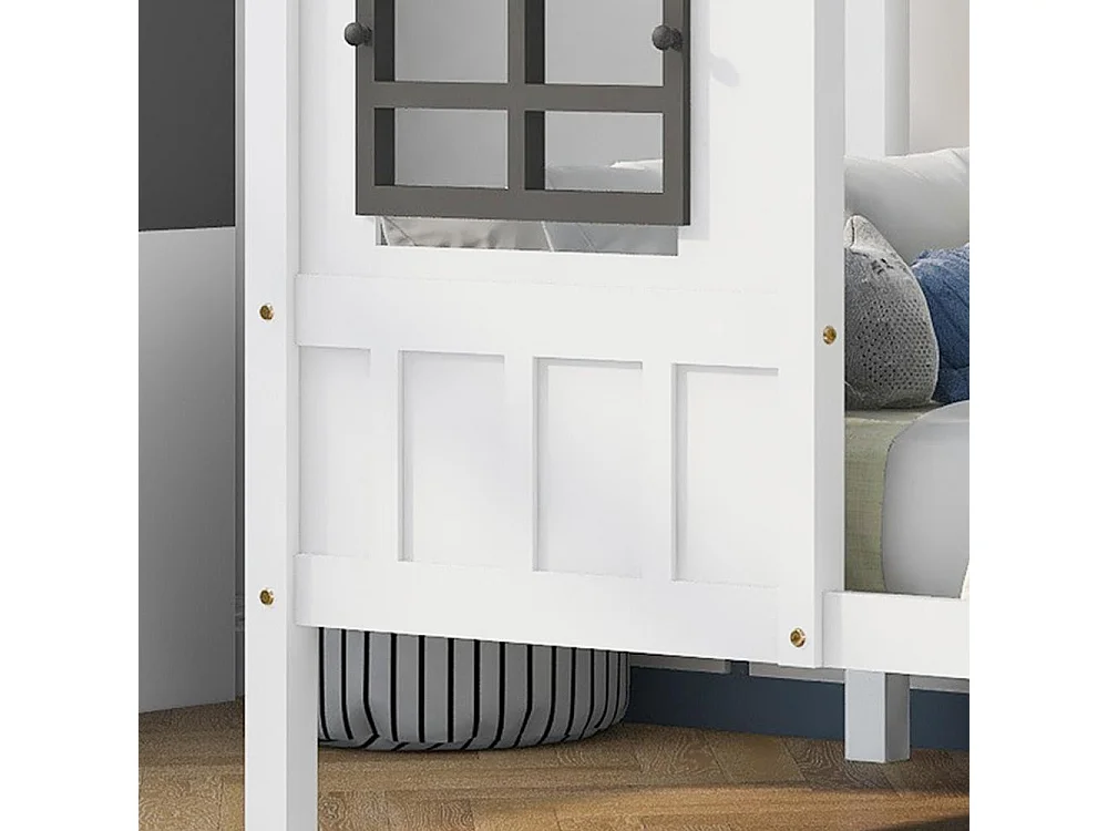 Lit maison enfant 90x200 cm, 2 fenêtres, 2 tiroirs, cadre pin MDF, robuste et sécurisé, idéal pour chambre, blanc