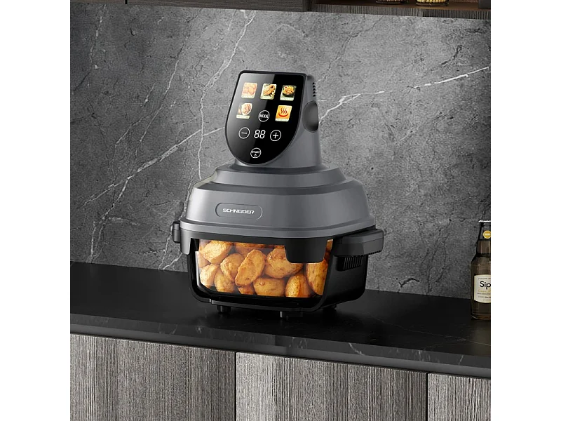 Schneider - Crispi - Or - Gris - Friteuse à Air Panoramique 1500w - 2 Bacs Verre