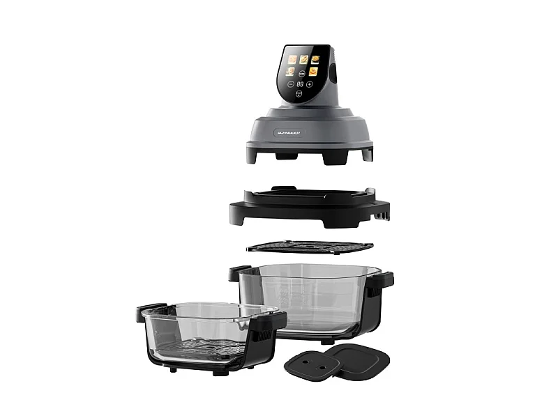 Schneider - Crispi - Or - Gris - Friteuse à Air Panoramique 1500w - 2 Bacs Verre