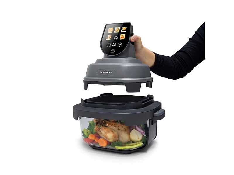 Schneider - Crispi - Or - Gris - Friteuse à Air Panoramique 1500w - 2 Bacs Verre