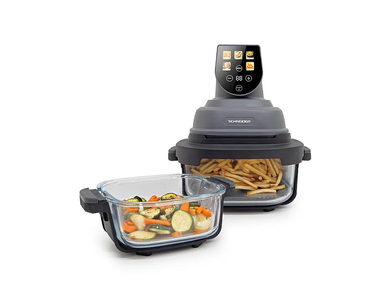 Schneider - Crispi - Or - Gris - Friteuse à Air Panoramique 1500w - 2 Bacs Verre