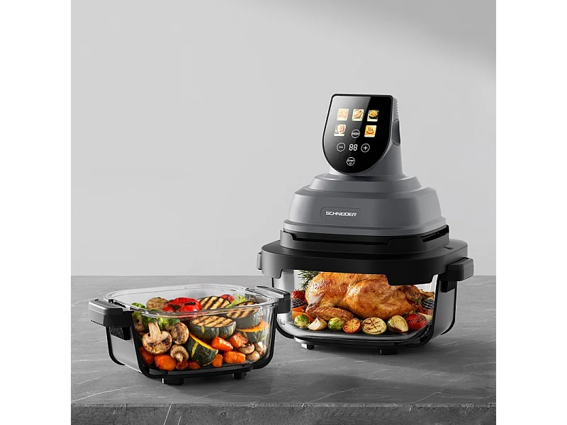 Schneider - Crispi - Or - Gris - Friteuse à Air Panoramique 1500w - 2 Bacs Verre