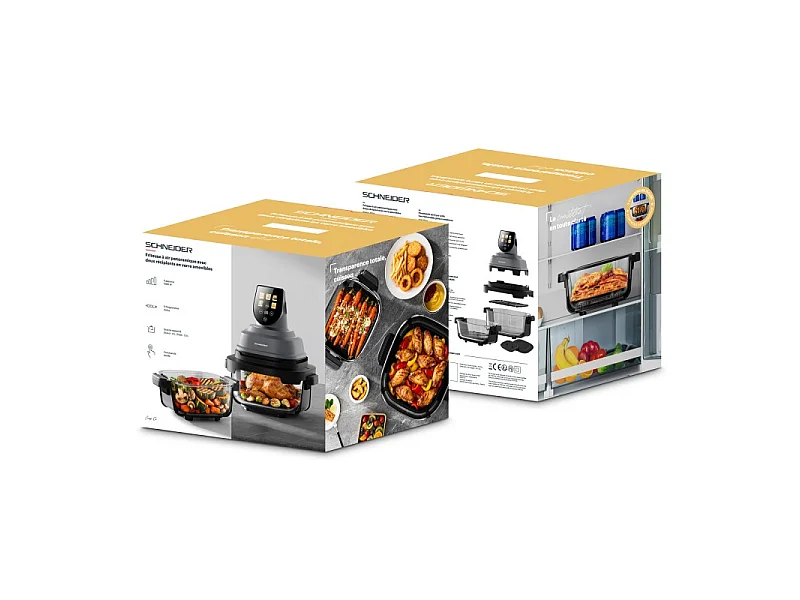 Schneider - Crispi - Or - Gris - Friteuse à Air Panoramique 1500w - 2 Bacs Verre