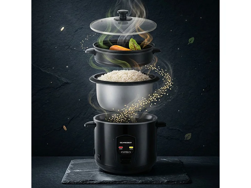 Schneider - Souffle De Riz - Noir - Cuiseur à Riz 1,8l - Panier Vapeur - Maintien Au Chaud