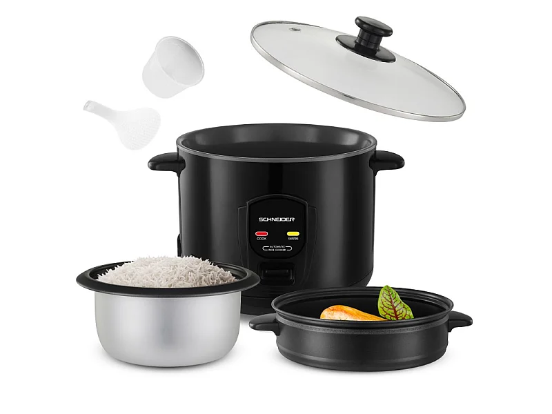 Schneider - Souffle De Riz - Noir - Cuiseur à Riz 1,8l - Panier Vapeur - Maintien Au Chaud