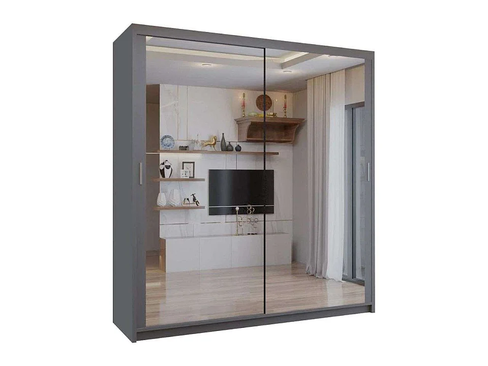 Double mirrored sliding door wardrobe - 203cm grey- Modern