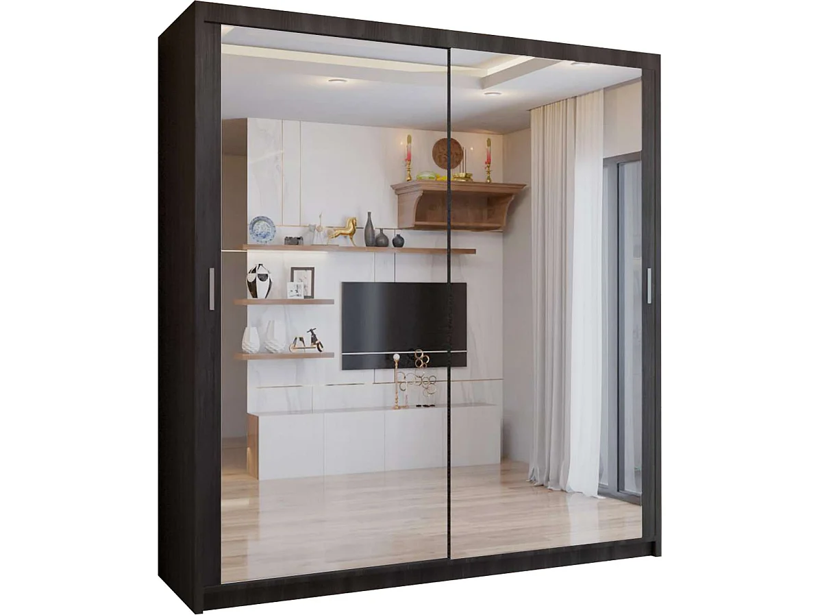 Double mirrored sliding door wardrobe - 150cm wenge- Modern
