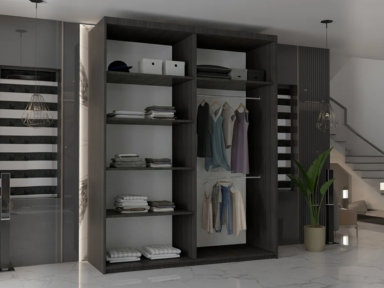 Double mirrored sliding door wardrobe - 150cm wenge- Modern