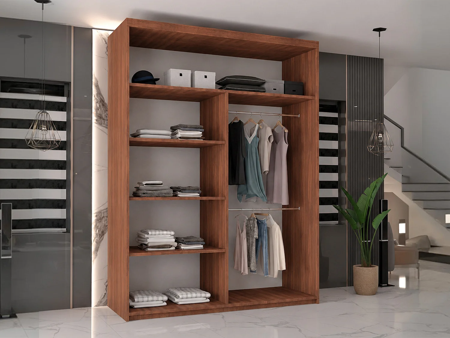Double mirrored sliding door wardrobe - 120cm walnut- Modern