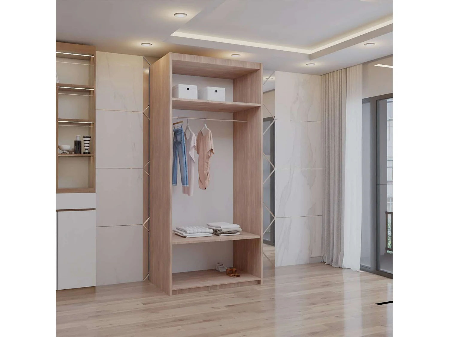 Double mirrored sliding door wardrobe - 90cm walnut- Modern
