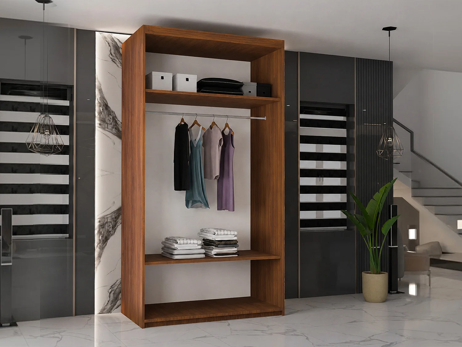 Double mirrored sliding door wardrobe - 90cm walnut- Modern