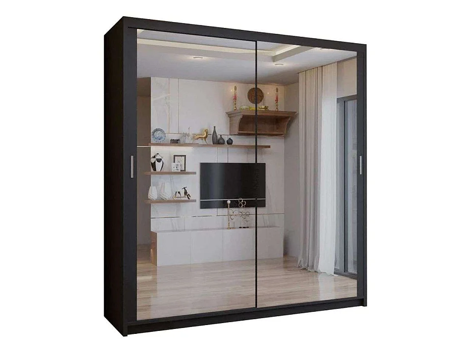 Double mirrored sliding door wardrobe - 203cm black- Modern