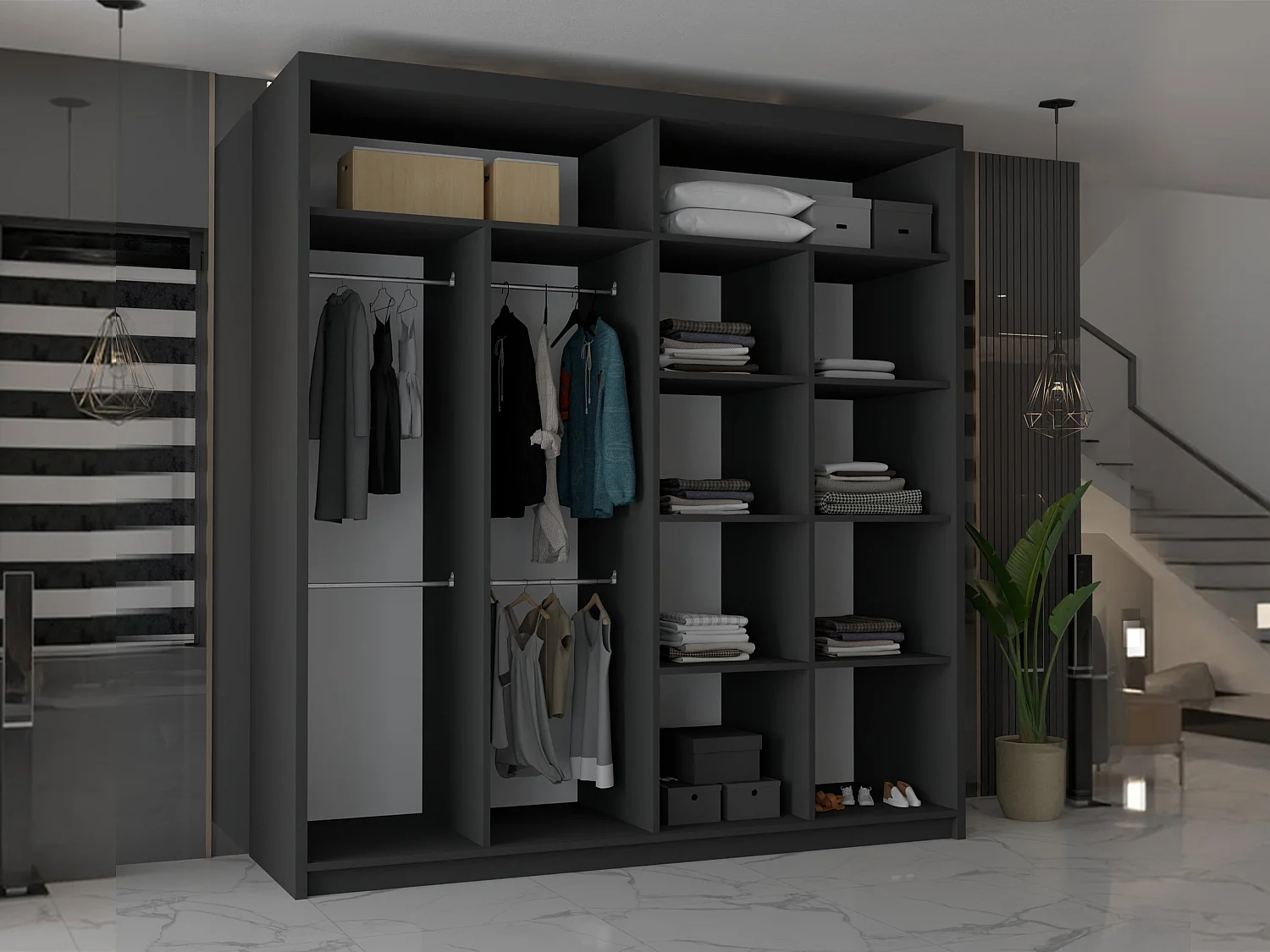 Double mirrored sliding door wardrobe - 203cm black- Modern