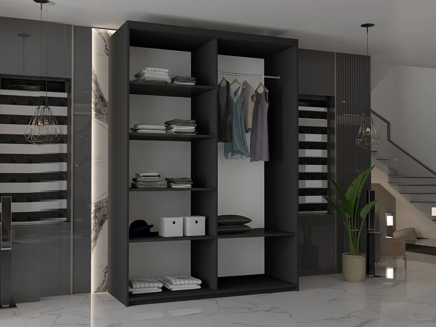 Double mirrored sliding door wardrobe - 100cm black- Modern