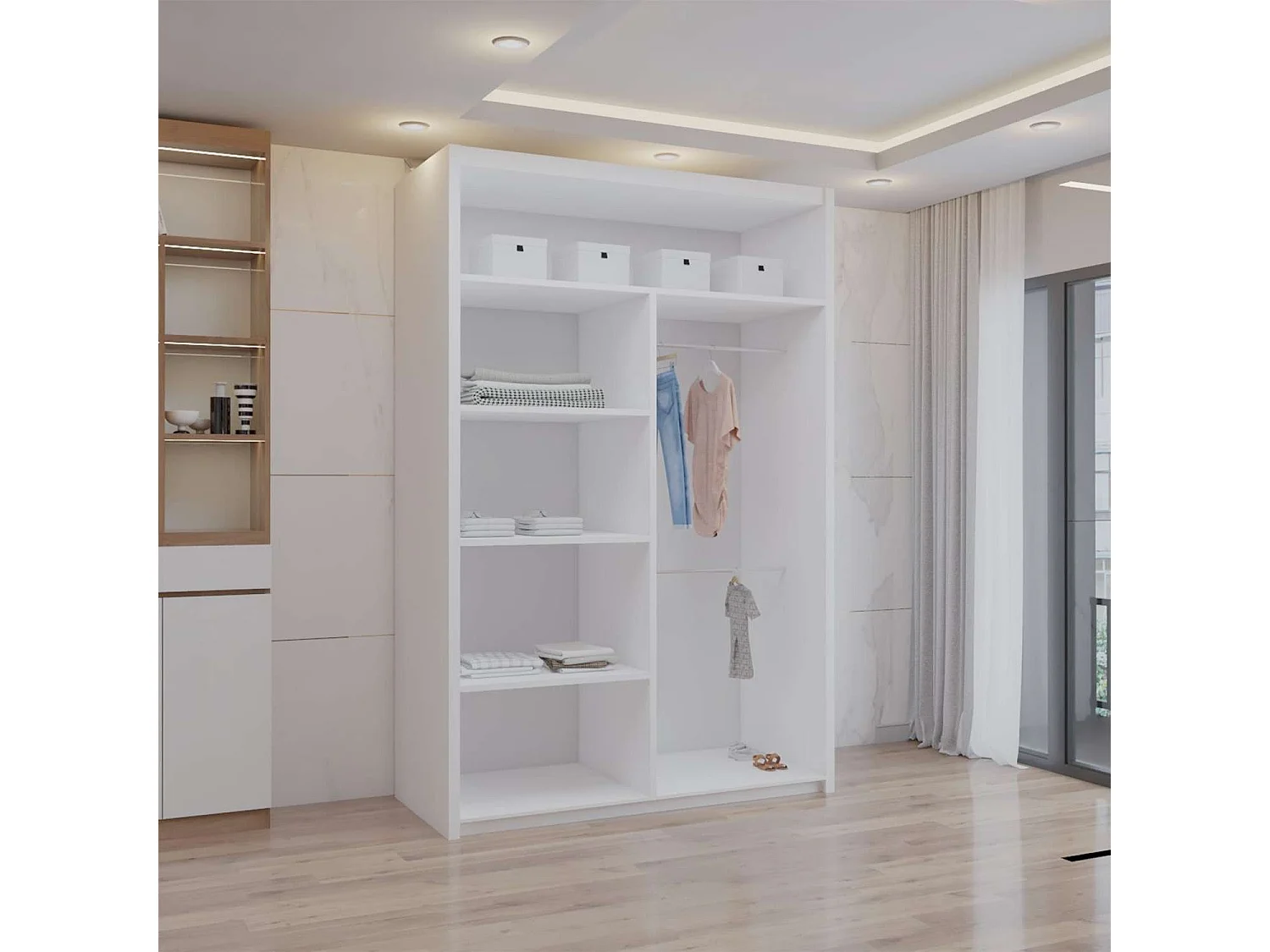 Double mirrored sliding door wardrobe - 120cm white- Modern