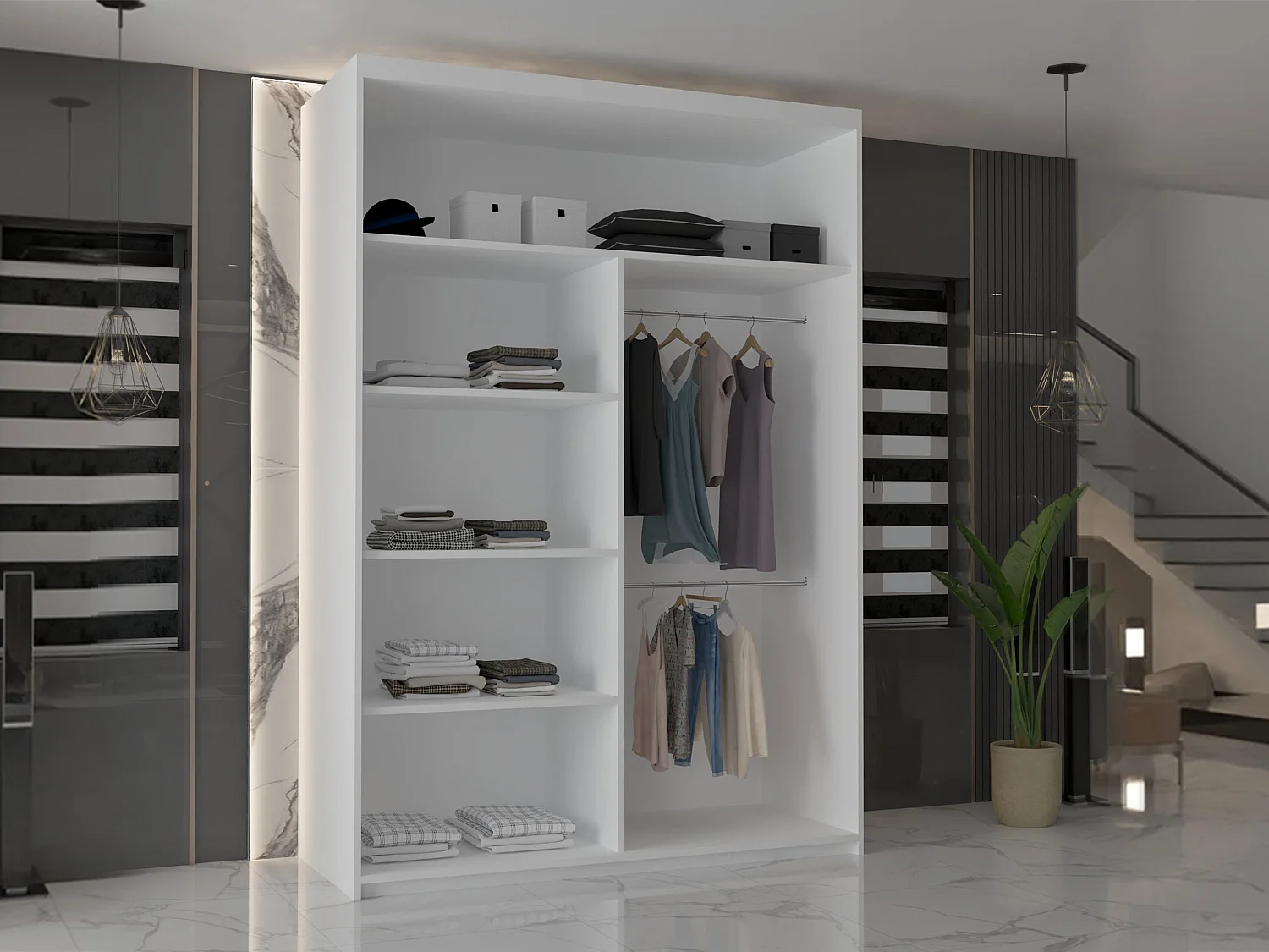 Double mirrored sliding door wardrobe - 120cm white- Modern