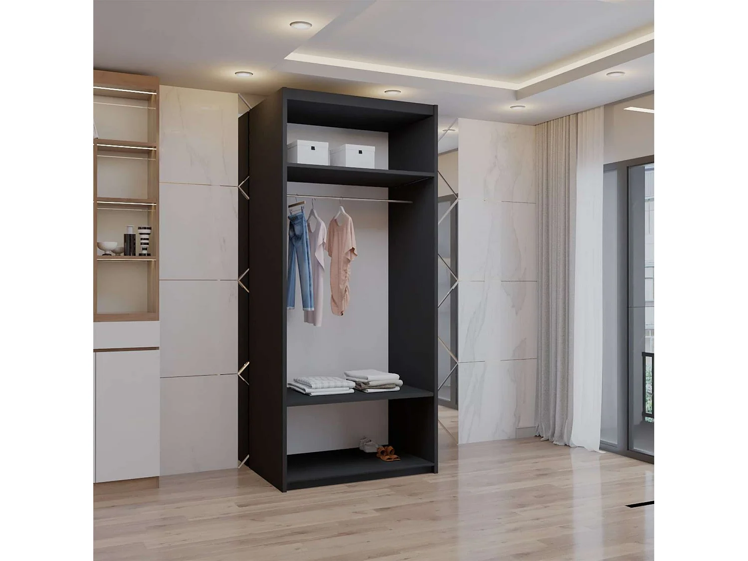 Double mirrored sliding door wardrobe - 90cm black- Modern