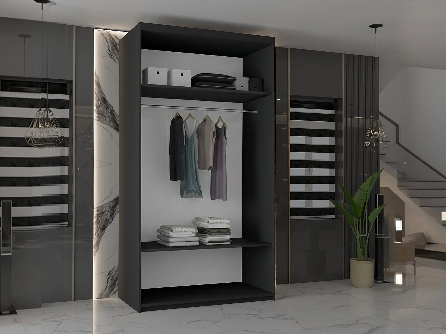 Double mirrored sliding door wardrobe - 90cm black- Modern