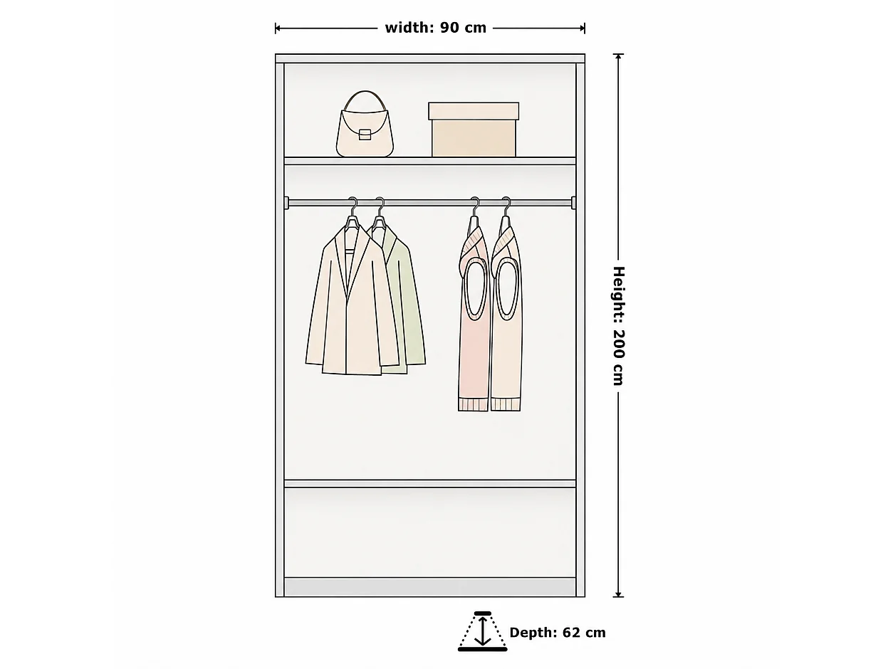 Double mirrored sliding door wardrobe - 90cm black- Modern